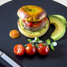 Teaser Image: Burger mit Brioche Avocado Tomaten und Sauce
