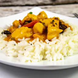 Teaser Image: Frisch aus dem Wok: Hähnchen in Safran-Sauce mit Wokgemüse und Reis