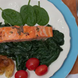 Teaser Image: Gebackene Lachsfilets mit Spinat und Tomaten