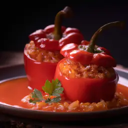 Teaser Image: Gefüllte Paprikaschoten mit Tomatensoße und Reis