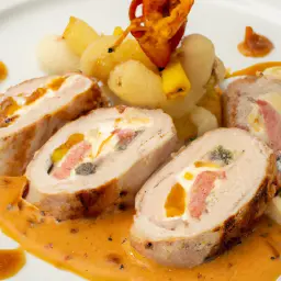 Teaser Image: Schweinefilet im Speckmantel mit Pfifferlingen und Kroketten