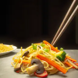 Teaser Image: Vegetarischer Wokteller mit Thai-Nudeln und frischem Wokgemüse
